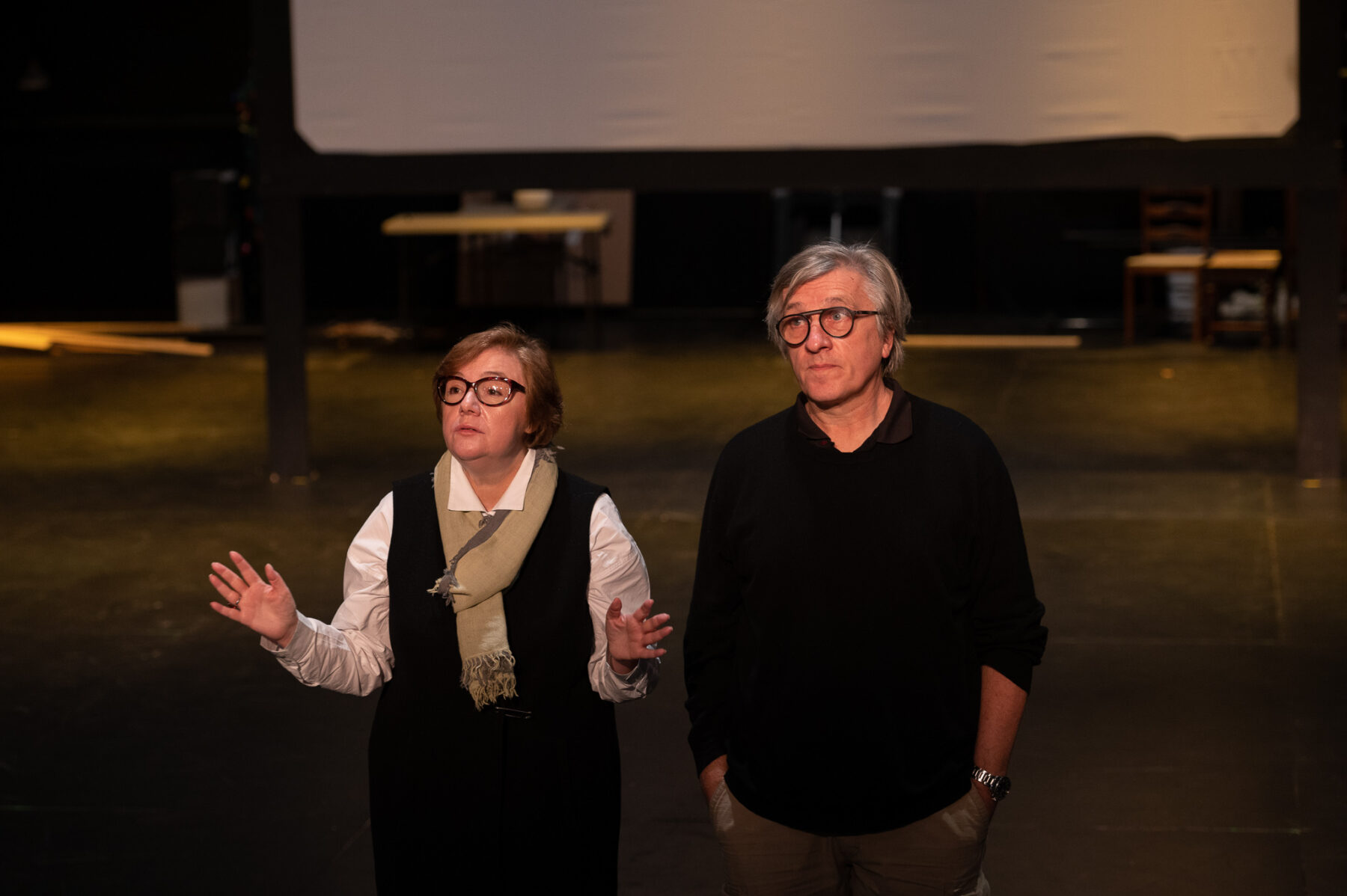 Translator Tatyana Khaikin and Director Dmitry Krymov during the workshop. Photo by Johanna Austin.